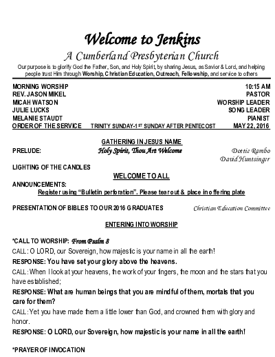 05/22/2016 Weekly Newsletter containing sermon Installation of Pastor Jason Mikel