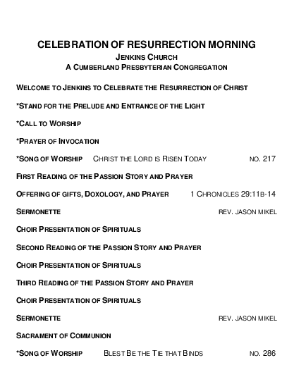 04/21/2019 Weekly Newsletter containing sermon Celebration Of Resurrection Morning